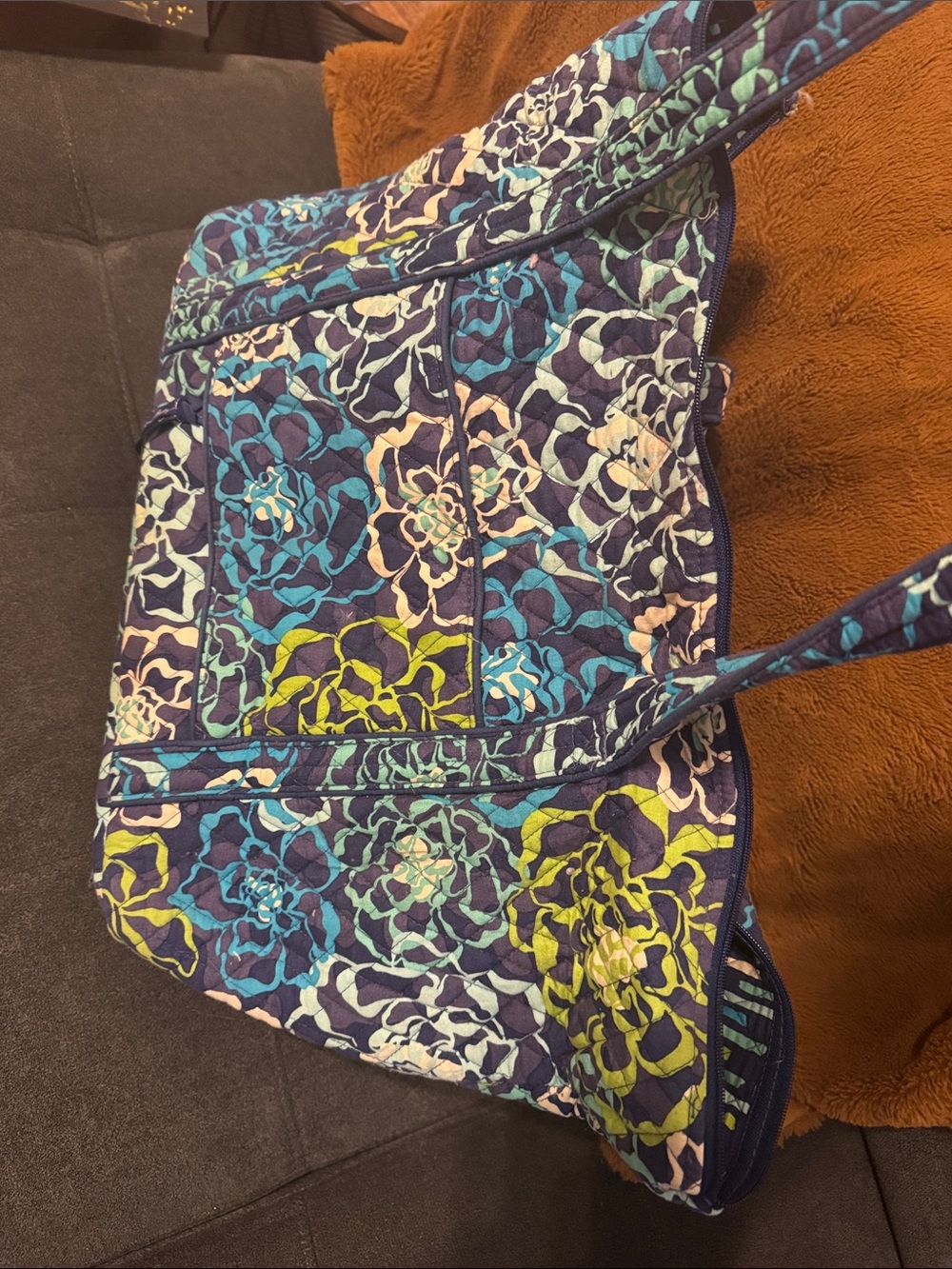 Quilted Floral Tote Bag - Blue & Green - Picture 3 of 3